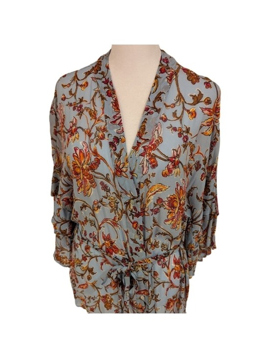 Zara Tops - Zara Floral Blouse Kimono Sleeves Light Blue Medium
